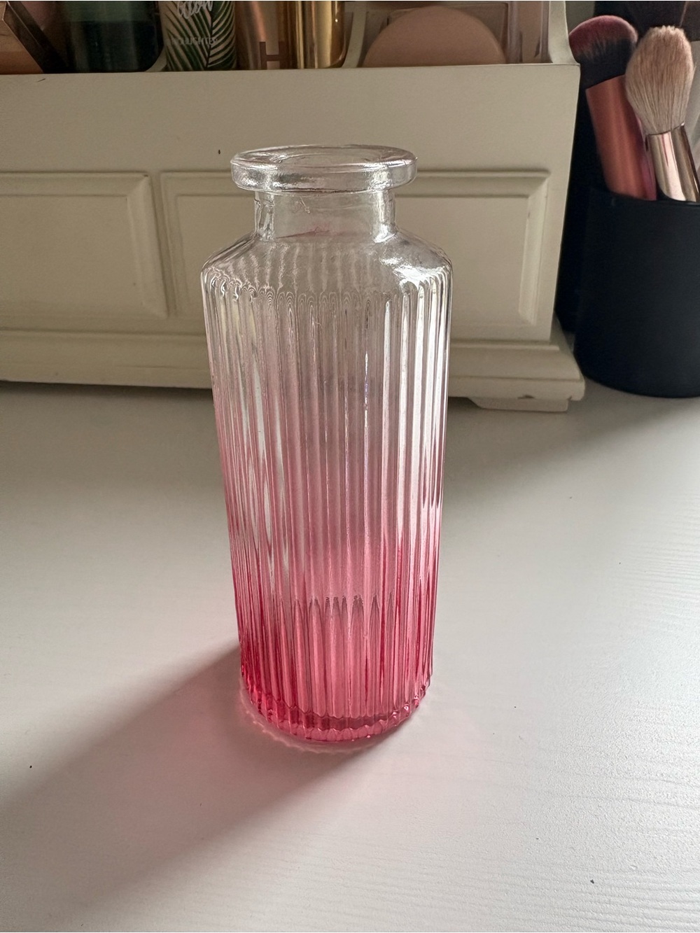 Clear to Pink Ombre Ribbed Glass Vase - Home
